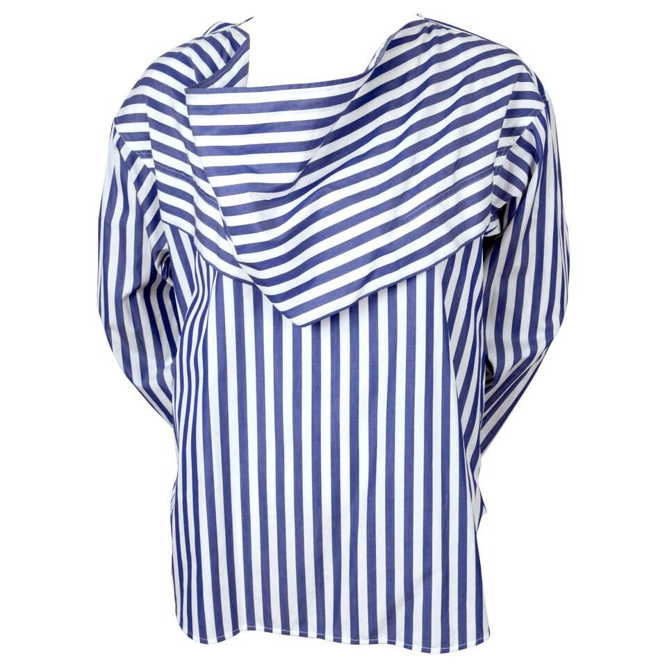 Celine by Phoebe Philo White & Blue Striped Cotton Blouse 34 FR | eBay