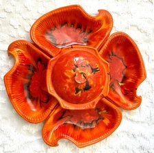 Rare Find Cali. USA 144 Orange Leaf Design Chip And Dip Set w/ Lid