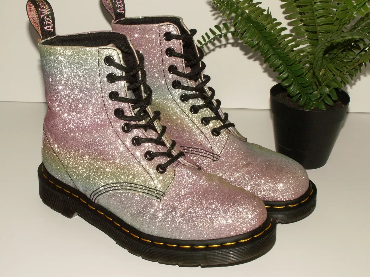 Dr Martens 1460 PASCAL GLITTER rainbow sparkle boots vegan uk 6 eu 39 us 8