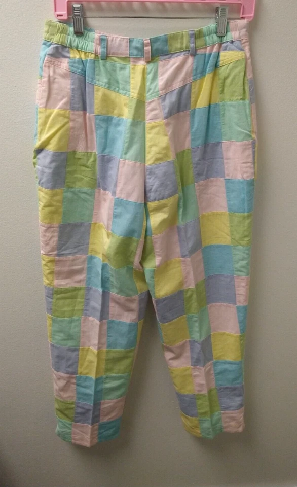 Calça Vintage David Brooks 10 Pastéis Xadrez Patchwork Chino Casual Golfe Madras - Imagem 2 de 4