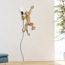Monkey Shape Wall Light Vintage Golden Table Lamp Resin Sconce Lamp Fixture USA