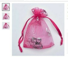 10pcs Hot Pink Organza Gift Bags Jewelry Bags with Silver Butterfly