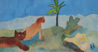 ROBERTO MATTA (attr.) ~Exotische Landschaft~ Aquarell Gemälde 1955 painting