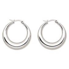 Sleek Surgical Stainless Steel Puffed Hoop Silver 32mm Hypo Allergenic Earrings