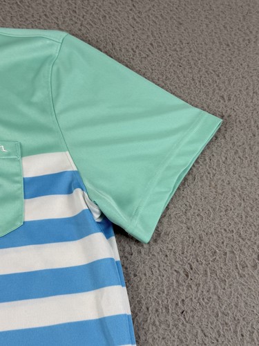 J.LINDEBERG Polo Shirt Mens L Green Blue Slim Fit Colorblock Golf Performance - Picture 5 of 15