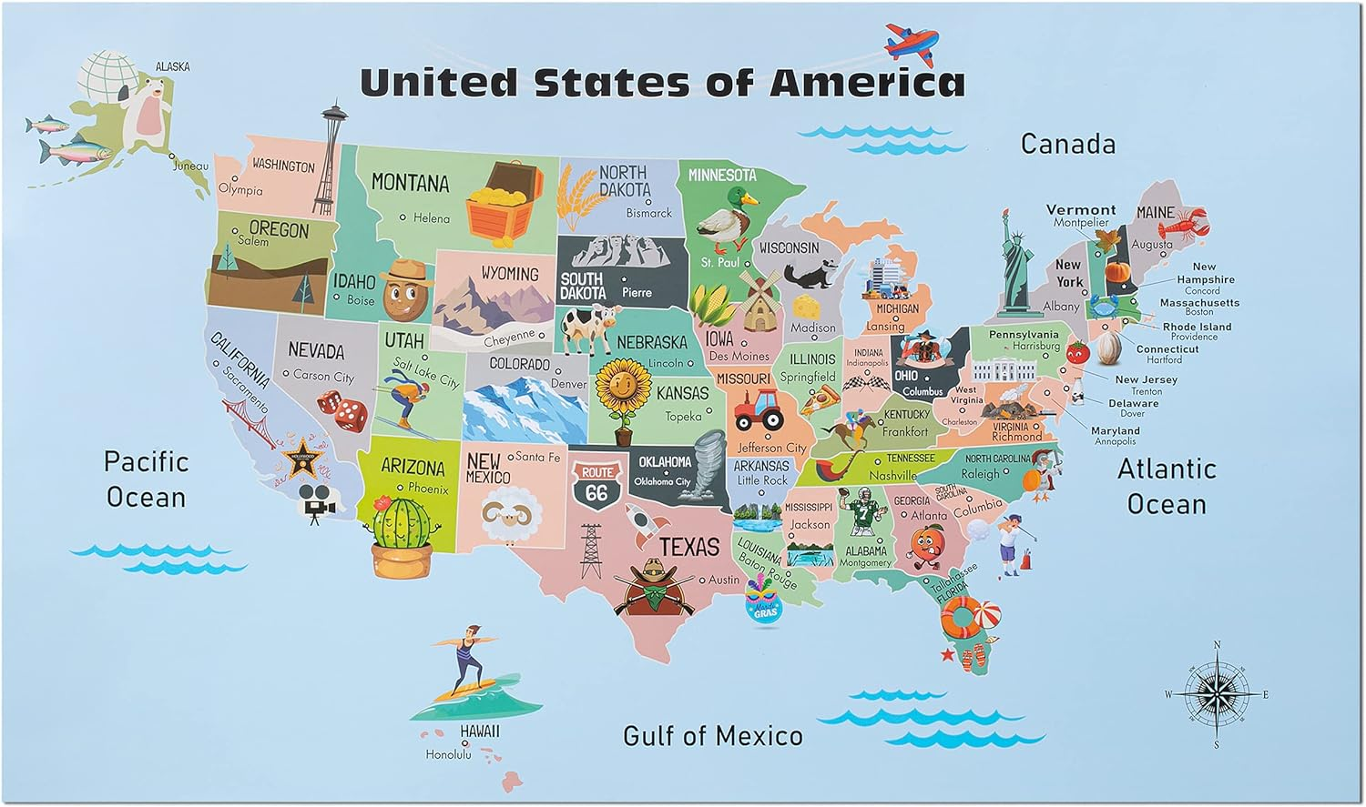 - United States Map for Kids, 14.5”X 24.6”, US Map for Kids Learning, Map of USA