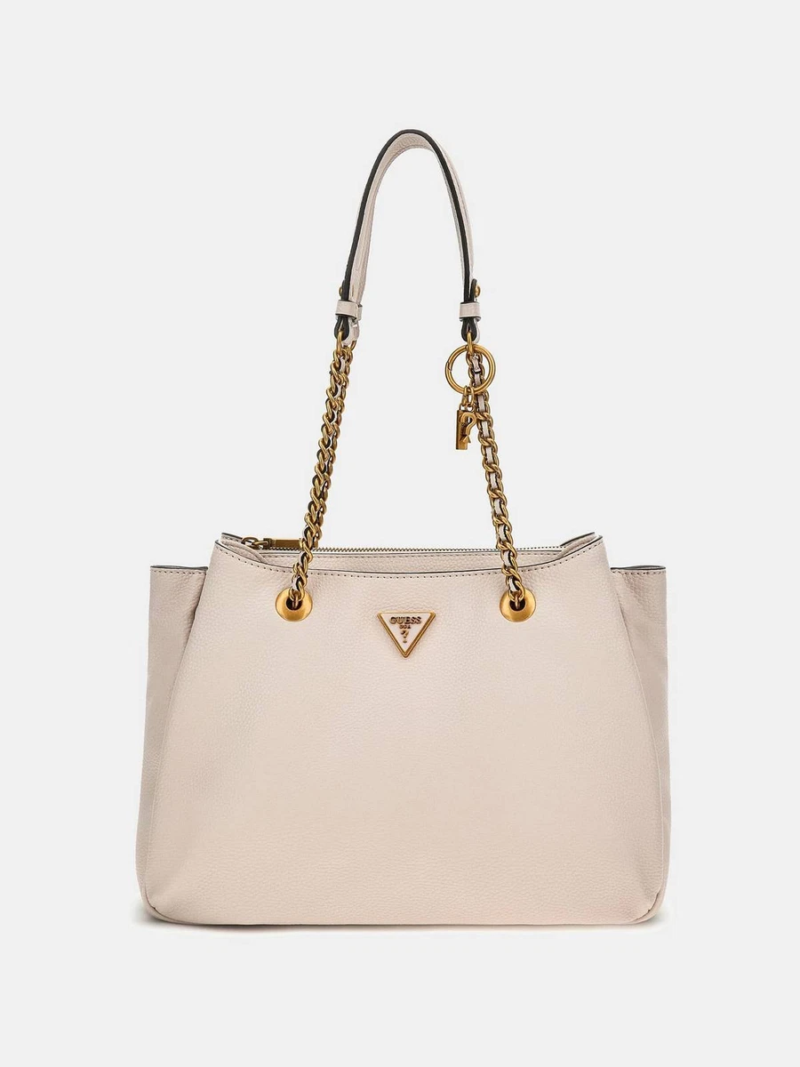 Guess Becci Shoulder Satchel Borsa A Spalla Charm Logo Bianco