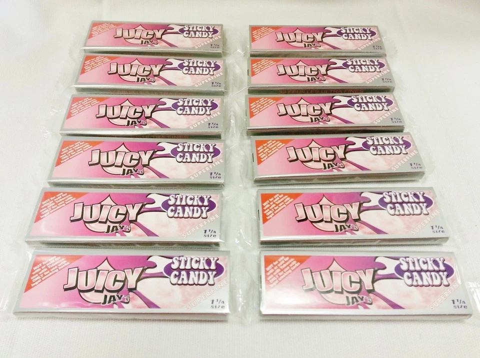 12 Packs JUICY JAY'S 1 1/4 Rolling Papers Sticky Candy Free Ship
