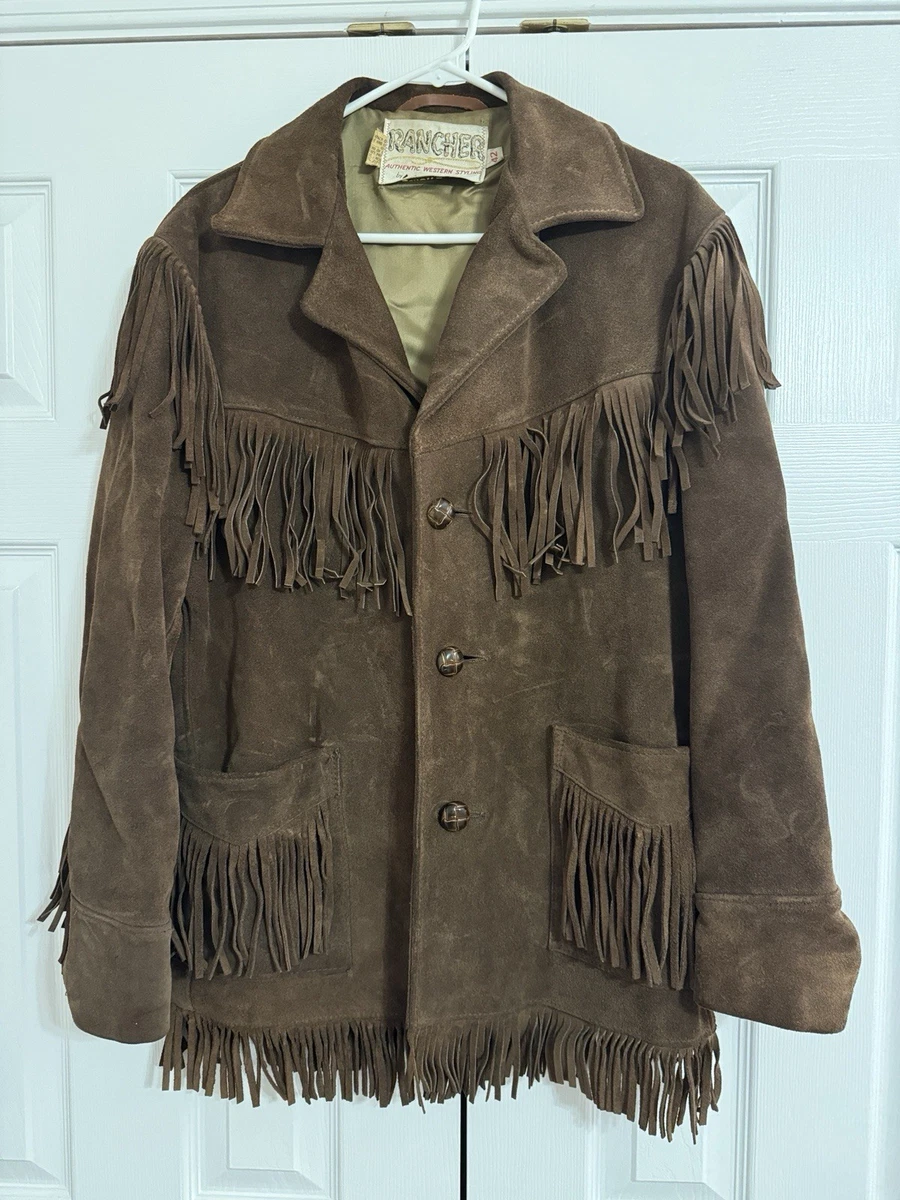 Chaqueta de cuero de gamuza con flecos occidentales Schott Rancher Hecha en EE. UU. Talla 42