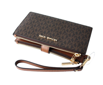 MICHAEL KORS Portemonnaie JET SET TRAVEL LG DBL Zip Wristlet brown
