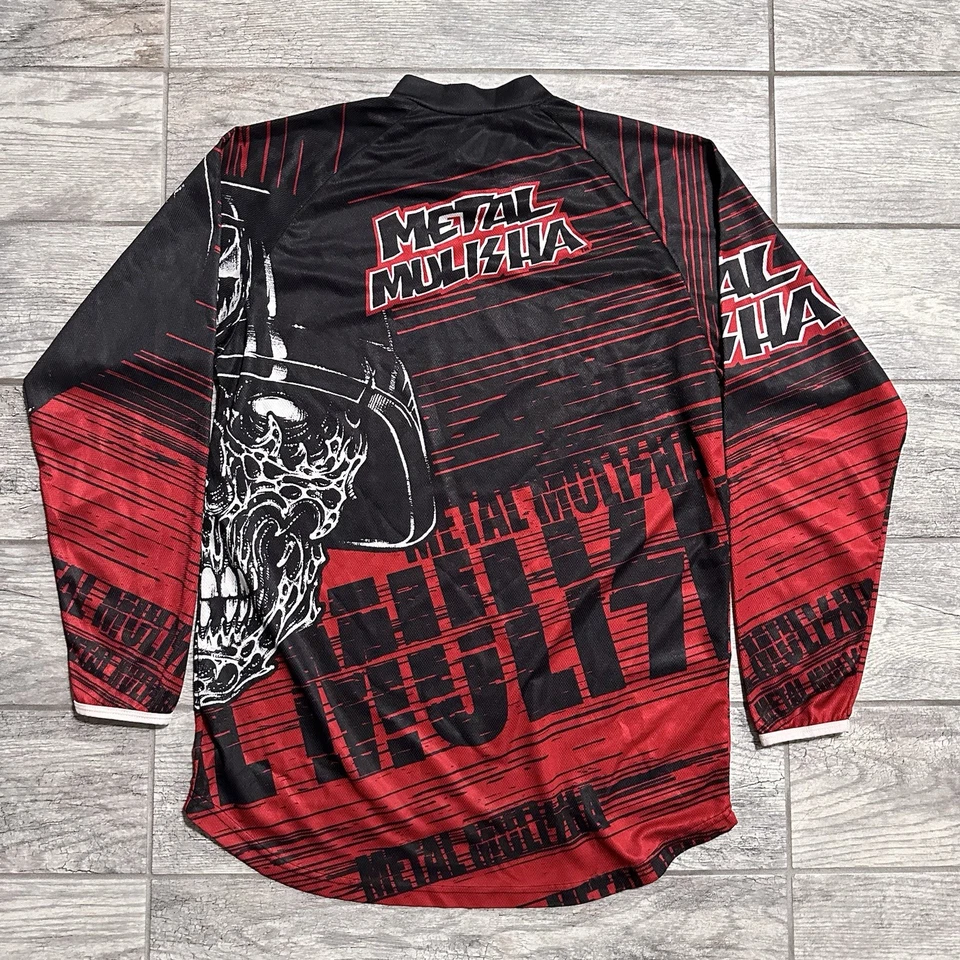 Metal Mulisha Skull Jersey Shirt Men's Size S Black Red Long Sleeve MSR Y2K AOP - Image 2 of 4