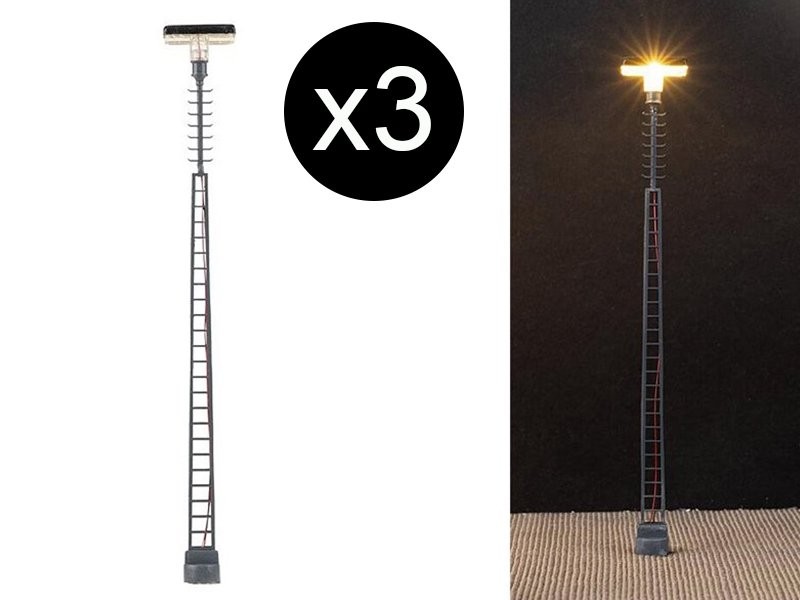 FALLER 180110 Lampadaire LED HO 1/87 mât treillis lot de 3 pour réseau ferroviaire miniature