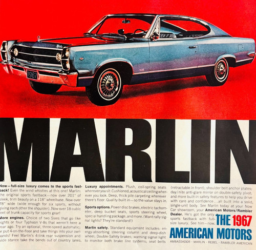 1967 American Motors Marlin Advertisement Vintage Automobilia Cars DWYY2