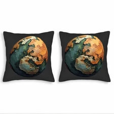 Stylized Earth Throw Pillow Covers Set of 2 18x18in Vibrant Design for Couch Bed
