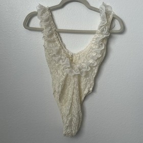 VTG Emil Bole Off White Ruffle Lace Lingerie Bodysuit Sz S Coquette Bridal