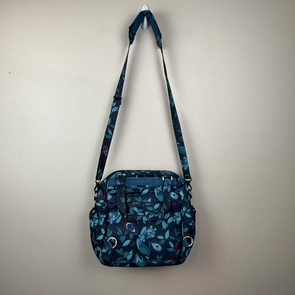 Bolso Bandolera Lug Mini Puddle Jumper Estampado Pluma de Pavo Real Azul Teal Viaje Foto 4 de 4