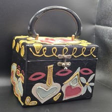 Rare Mid Century Black Wood Box Bag "Ebony Age" Enid Collins Style Woolworths