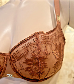 NEW Aubade Half Cup Bra 36D Tanga SMALL Rules of Attraction Golden Shadow  $268