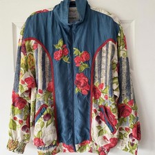 Oleg Cassini Team Effort Unisex 100% Silk Jacket Full Zip Geometric Size Large 