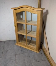 Vintage Rustic Wood Wall Curio Knick Knack Display Cabinet Shelf with Door M62