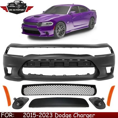 Front Bumper Cover Fascia & Fog Light Assembly Kit For 2015-2023 Dodge Charger