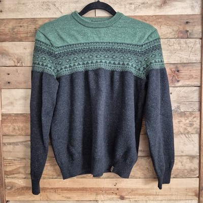 Neve 100% Wool Nordic Fair Isle Pullover Sweater Womens L Green Apres Ski Lodge 