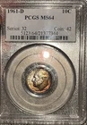 AMAZING TONING! 1961-P PCGS MS64 Roosevelt Silver Dimes GEM BU Mint State