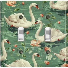 Metal Light Switch Outlet Cover Decorative Wall Plate Swan Floral Lake AML115