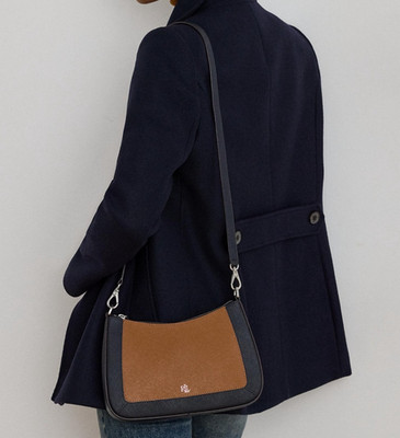 Ralph Lauren Two-Tone Danni Crosshatch Leather Medium Shoulder Bag