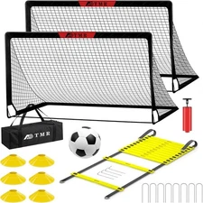 Kids Soccer Goals for Backyard Set of 2, 6x4 ft Nets BLACK 