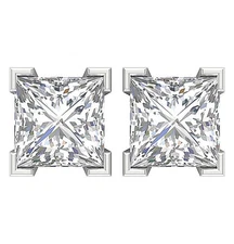 Princess Diamond Solitaire Studs Earrings SI1 G 1.00Ct 14K Gold Square Prong Set