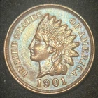 1901 Indian Head Cent - Uncirculated Golden Brown With Outrageous Blue Sheen