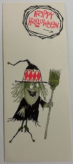 VTG Christmas Greeting Card Halloween Witch With Broomstick