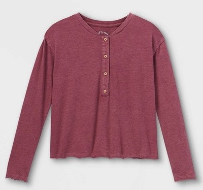 Art Class Girls Maroon Button Down Henley Shirt Size XXL (18) NEW
