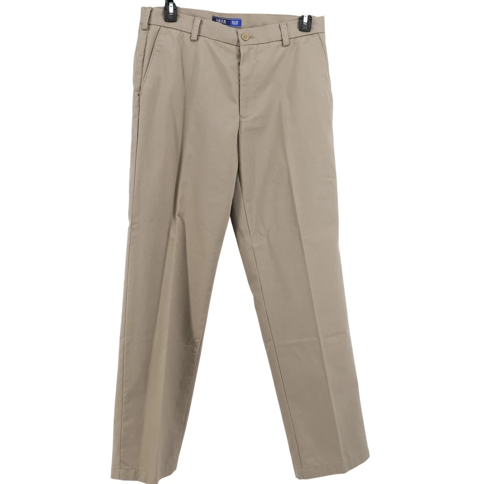 NEW IZOD Men's Straight Fit Flat Front Non-Iron Chino Pants Khaki 33x32 - Image 3 of 4
