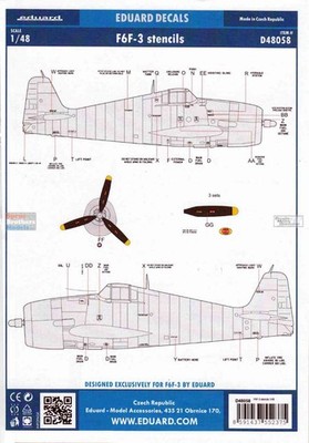 EDUD48058 1:48 Eduard Decals - F6F-3 Hellcat Stencils