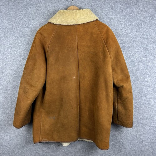 Vintage Sheepskin Jacket Mens Medium M 40 Brown Suede Shearling Coat 90s - Picture 9 of 15