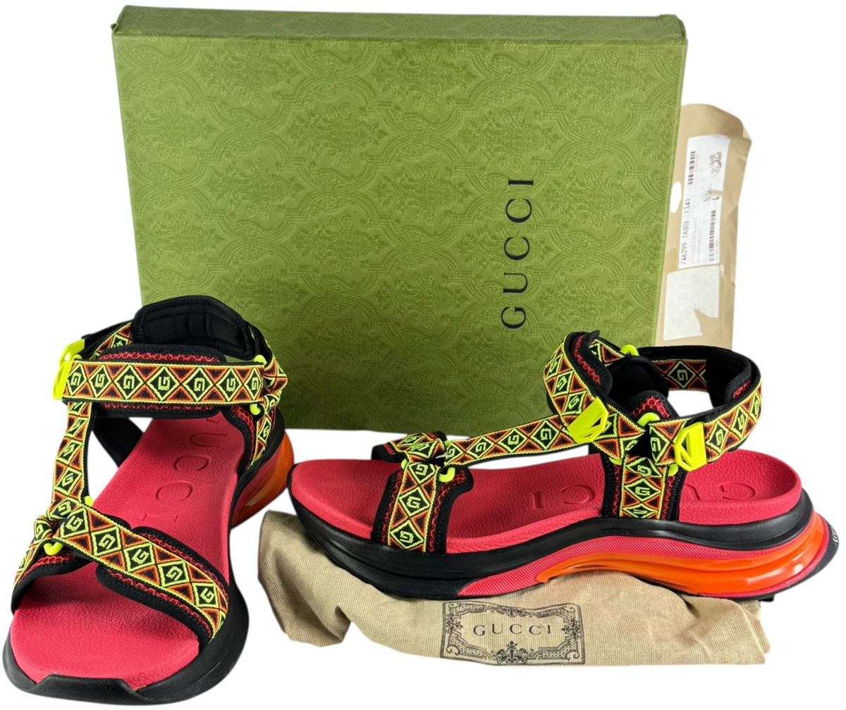 GUCCI 746299 Multicolor Run Sandal Jacquard Canvas Men's 12 - 12.5