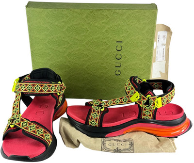 GUCCI 746299 Multicolor Run Sandal Jacquard Canvas Men's 12 - 12.5