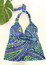 Lauren by Ralph Lauren Womens 8 Swimwear Blue Halter Tankini Top Paisley w/ cups