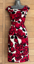 Joseph Ribkoff Red White Floral Satin Dress UK 12 Wedding Party Occasion