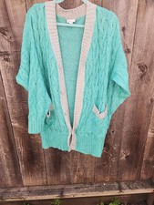 LuLaRoe Lucille Cardigan Solid Aqua Green Gray Accents Winter Sweater NWT Medium