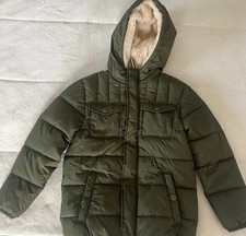Cozy Wind Resistant Warm Puffer Zip-up Jacket With Hood Size 6 Kids Green