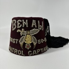 Vintage 1950s Jeweled Ben Alih Shriners Masonic Fez Hat Patrol Captain