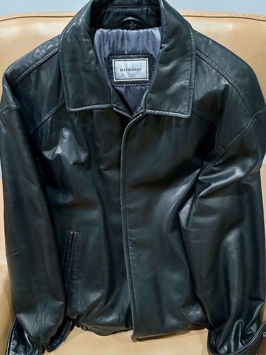 Black Hathaway Men's Full- Zip Leather Jacket SizeXL, in Excellent Black Hathaway Men's Full- Zip Leather Jacket SizeXL, in Excellent