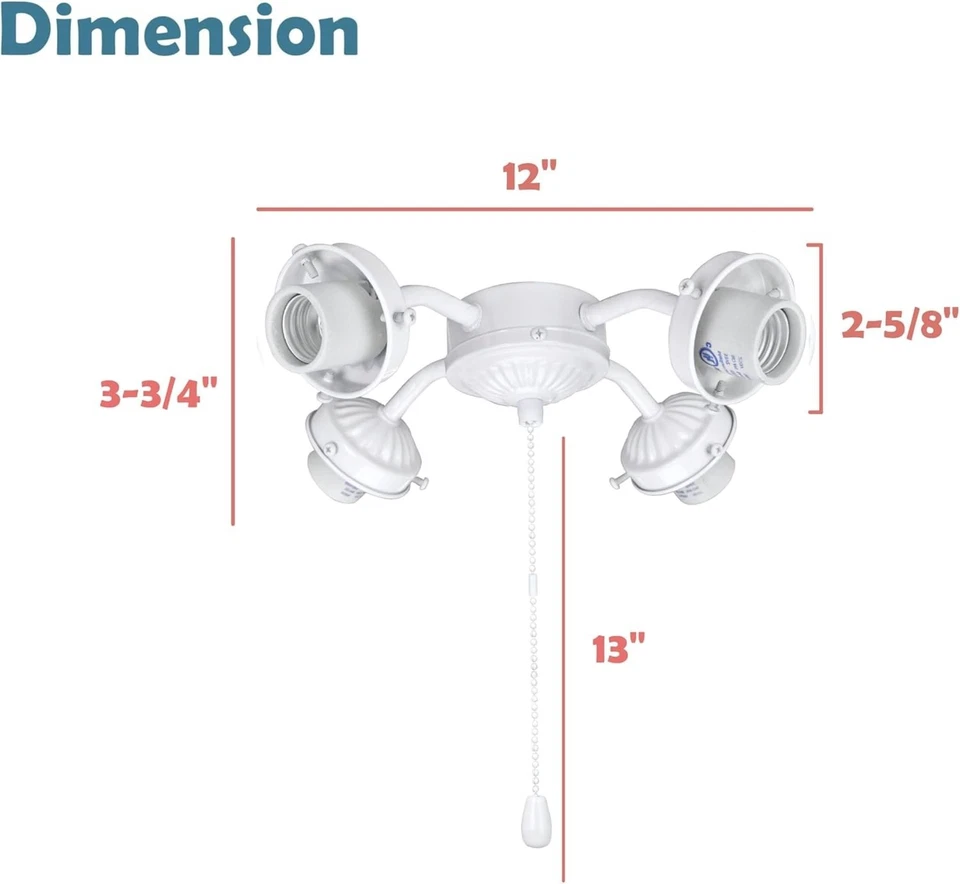 Durable Ceiling Fan Light Kit with 4 LED Lights & Pull Chain - Easy Installation - Image 4 of 4