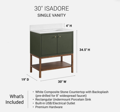 Miseno MV-N254-V30 Isadore 30'' Free Standing 1 Basin Vanity Black Light Damage