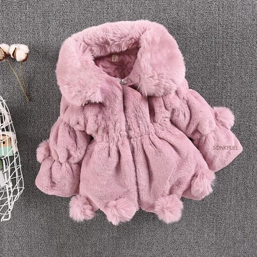 Baby Girls Warm Winter Coats Faux Fur Fashion Kids Hooded Jacket Coat for Girl - Picture 13 of 27