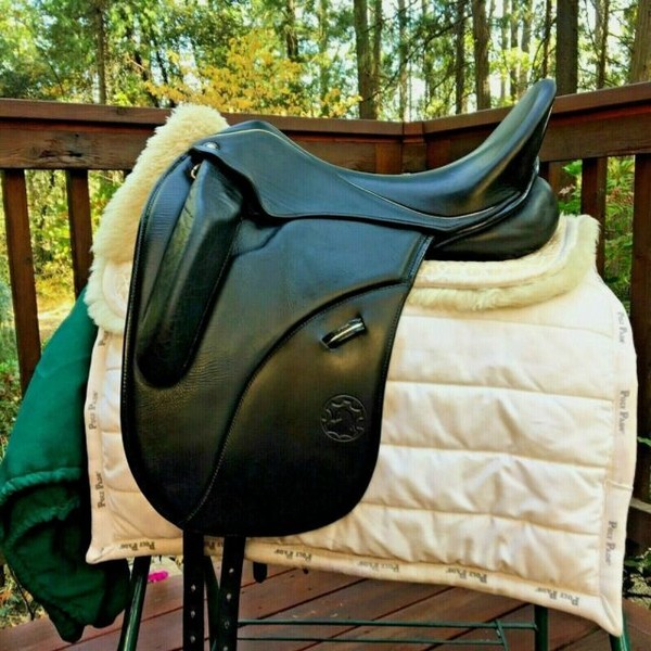 17" Black Hennig Sofa Dressage Saddle With Metallic Silver Piping for