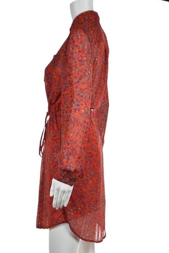 Jessica Simpson Leo Shirt Dress Size S Red Orange Printed Short Long Sleeve - Picture 3 of 5